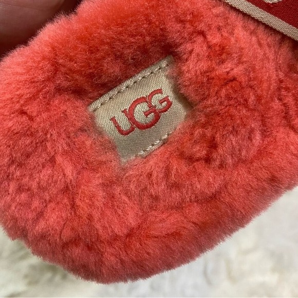 UGG Disco Slides Sandals Pink Cloud Sheepskin Fluff Fur‎ Slingback Strap Logo 7 - Picture 10 of 15